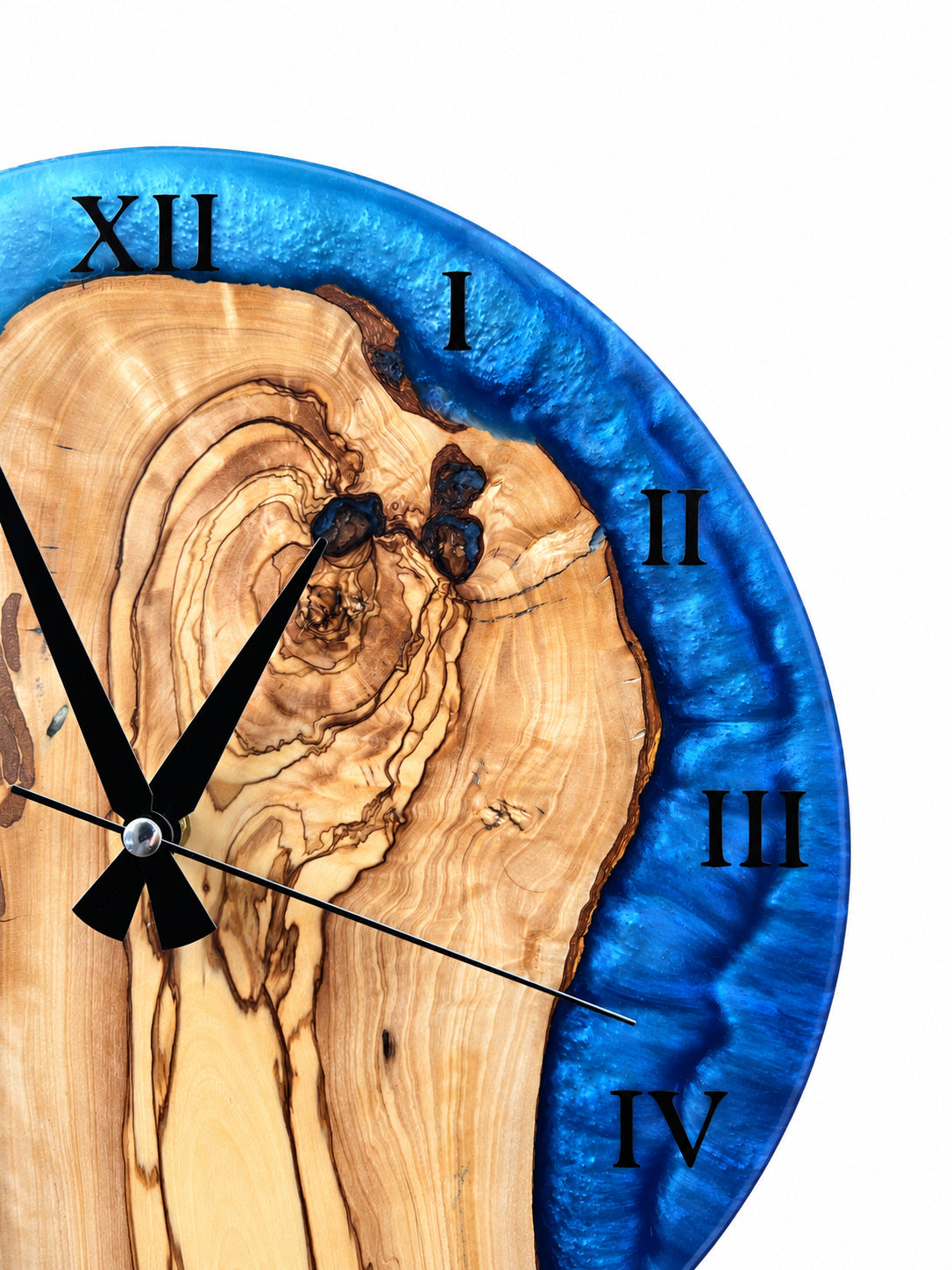 Roman Blue Isle Olive Wood & Resin Wall Clock — product photograph, view 3