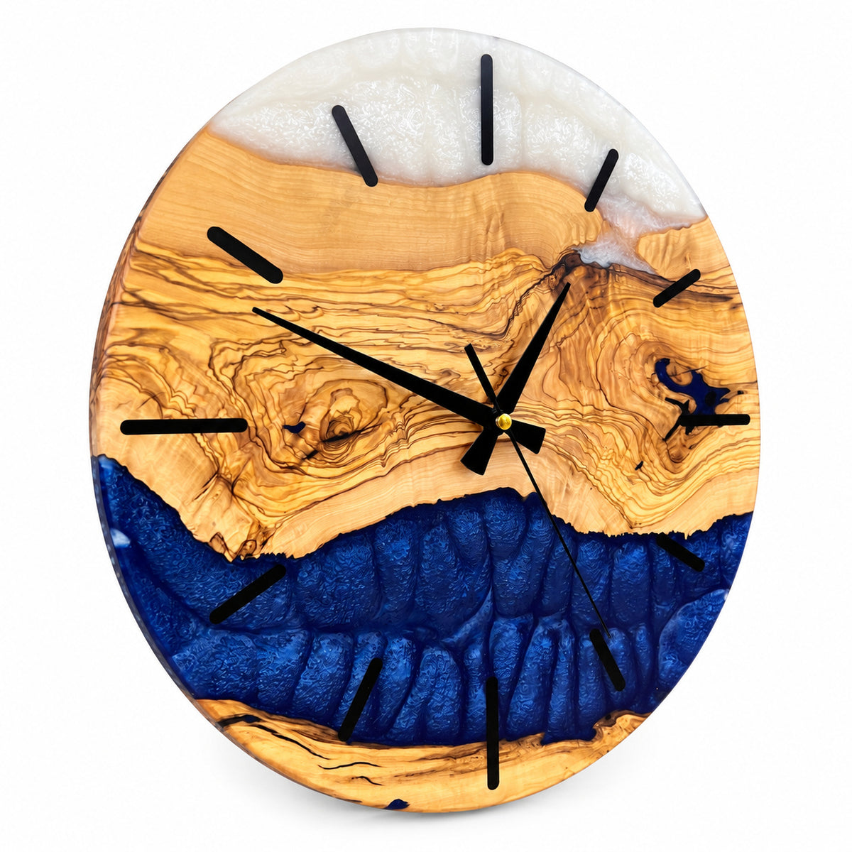 Cobalt Coast Olive Wood & Resin Wall Clock — product photograph, view 5