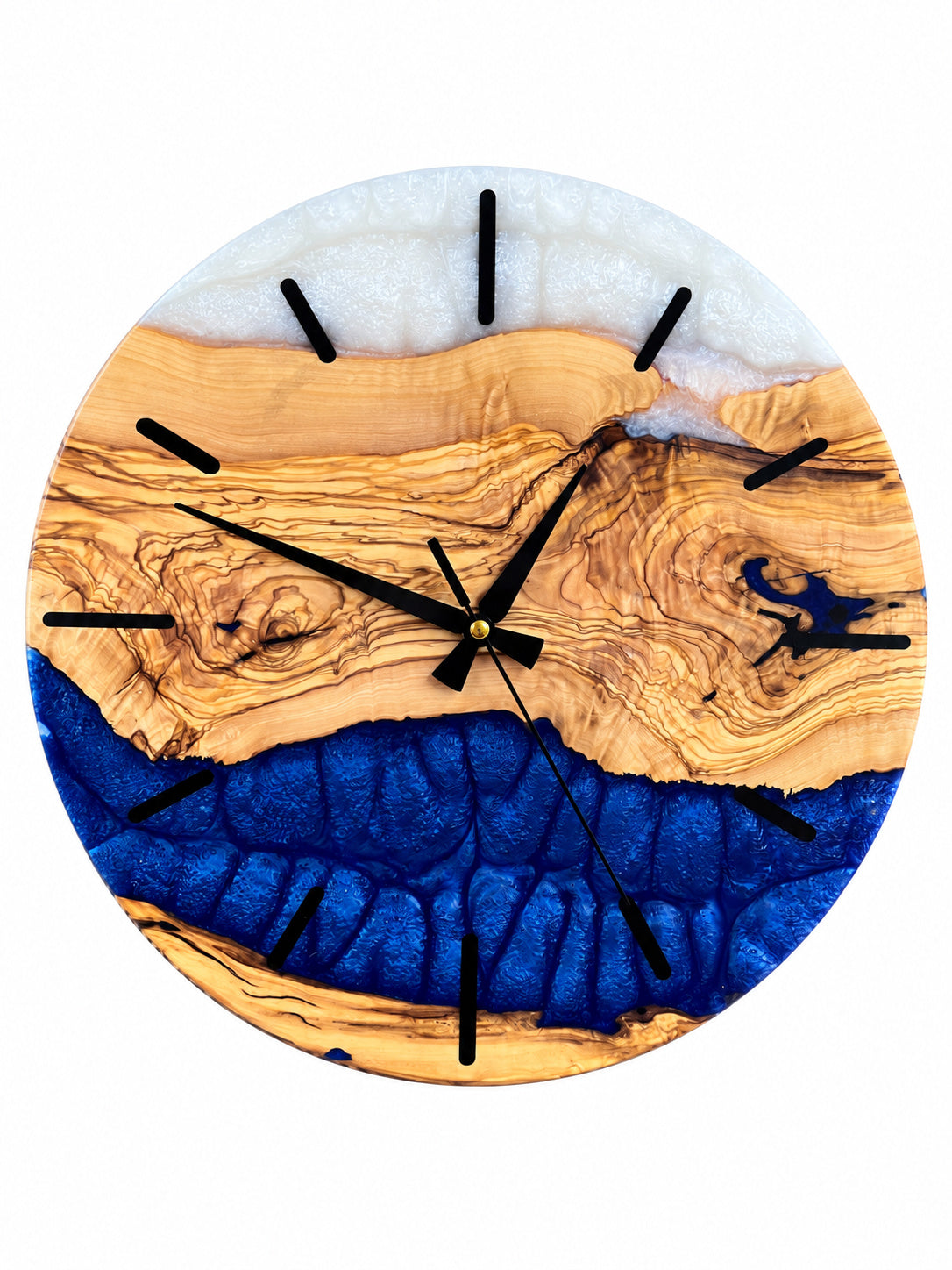 Cobalt Coast Olive Wood & Resin Wall Clock — product photograph, view 3