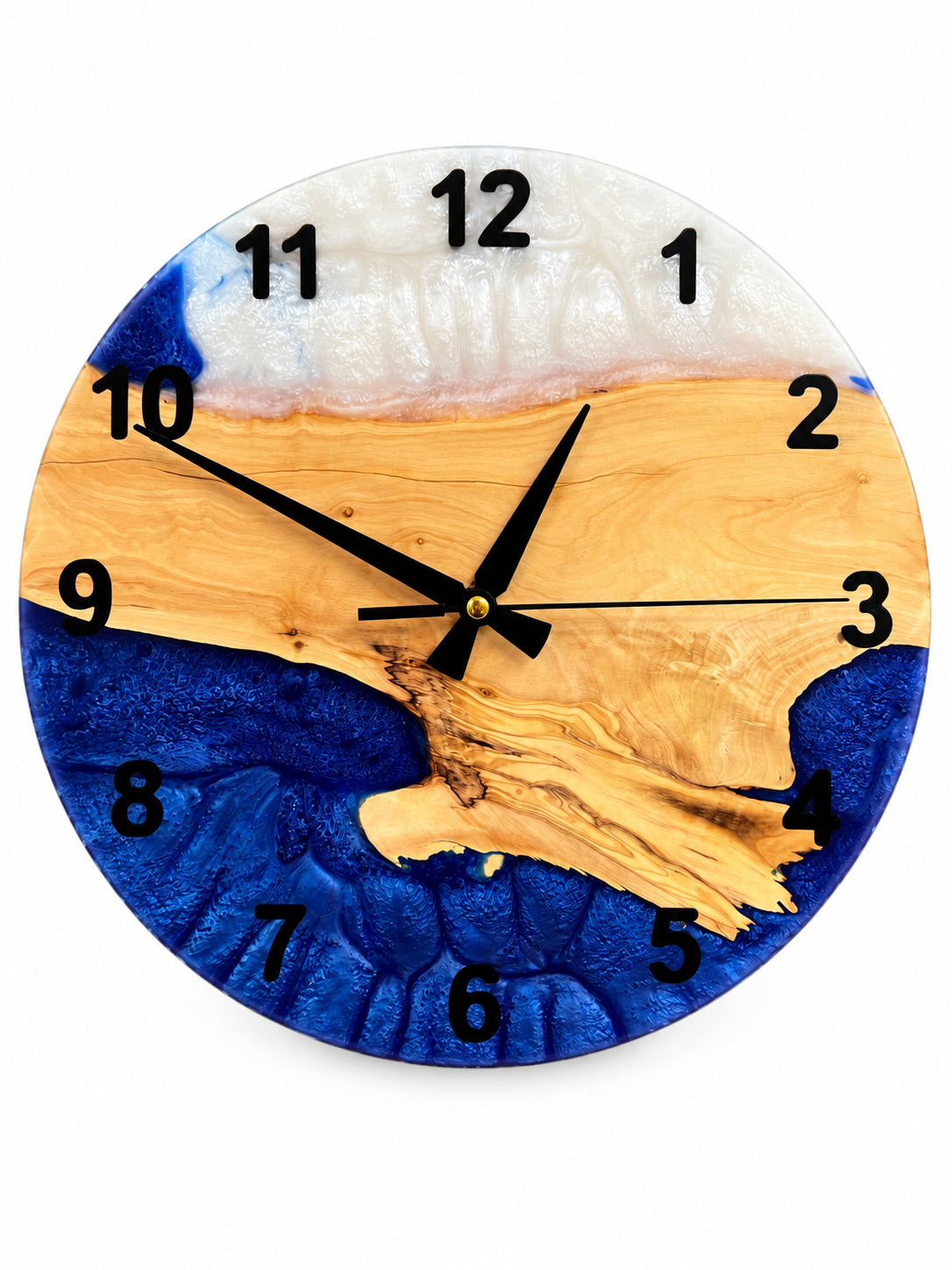 Cobalt Coast Olive Wood & Resin Wall Clock — product photograph, view 2