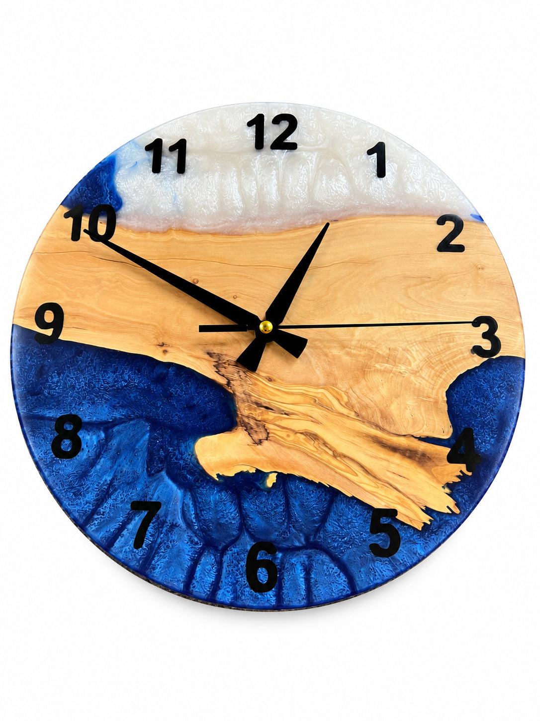 Cobalt Coast Olive Wood & Resin Wall Clock — product photograph, view 4