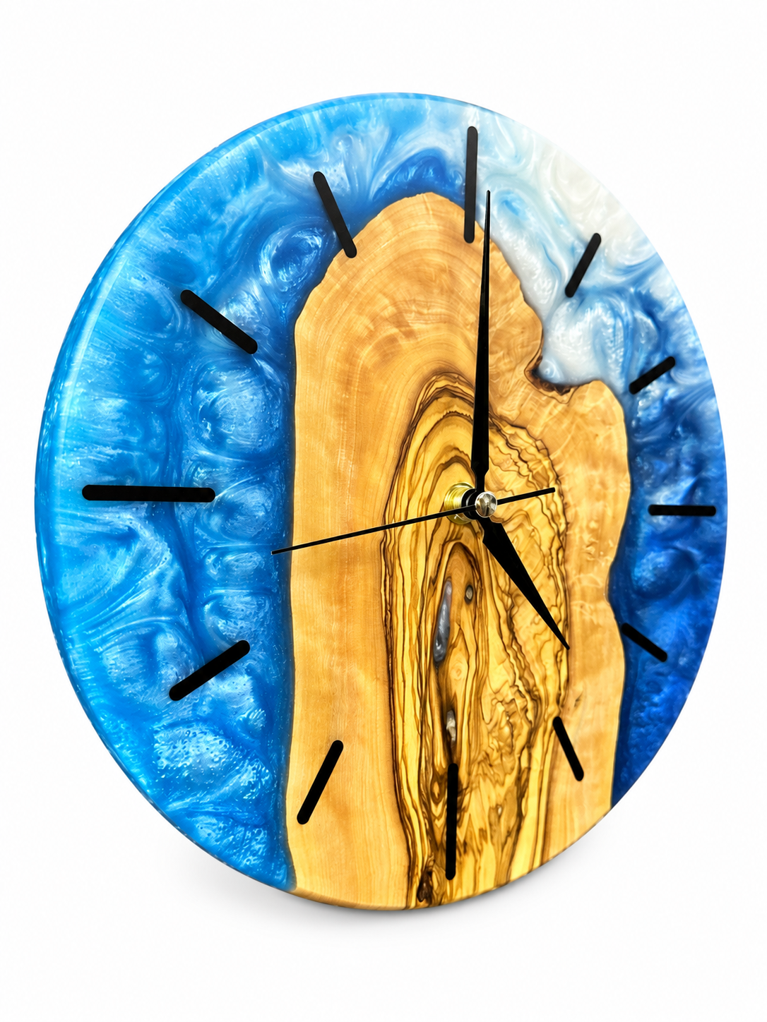 Blue Heartwood Olive Wood & Resin Wall Clock — product photograph, view 3