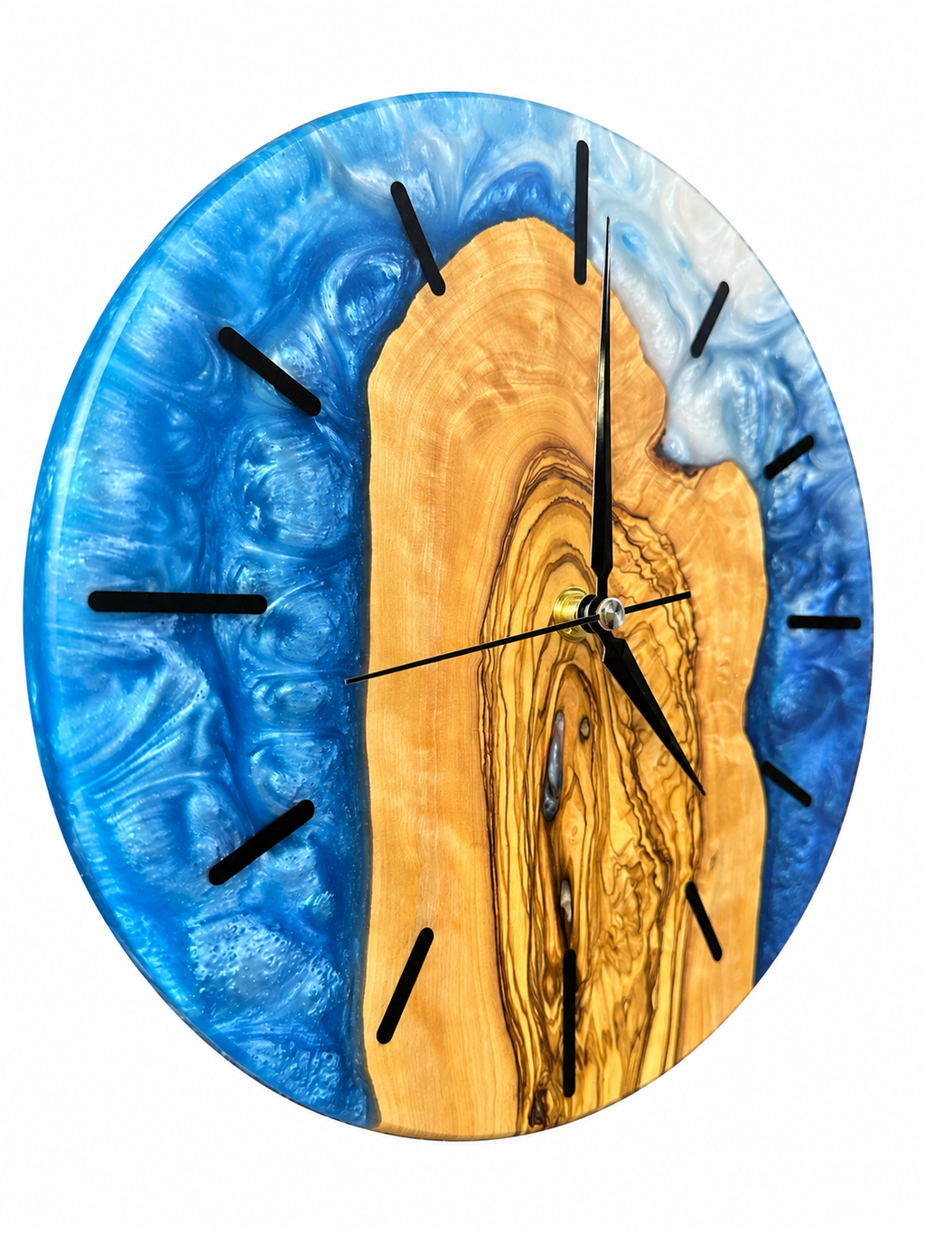 Blue Heartwood Olive Wood & Resin Wall Clock — product photograph, view 5
