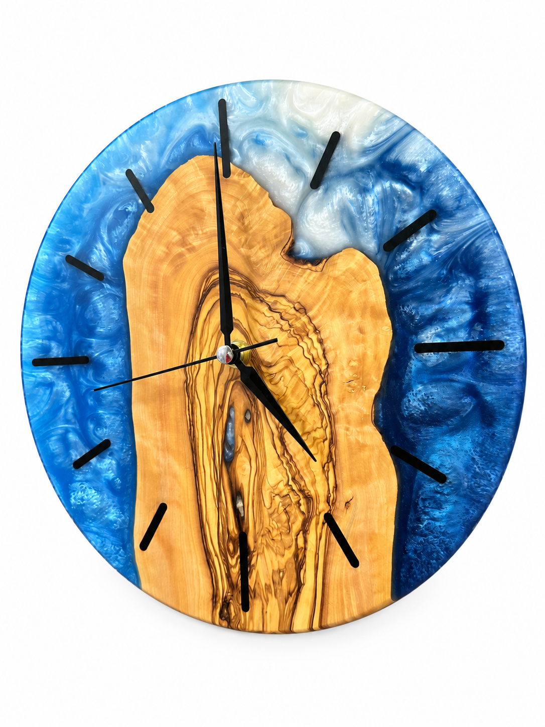 Blue Heartwood Olive Wood & Resin Wall Clock — product photograph, view 2