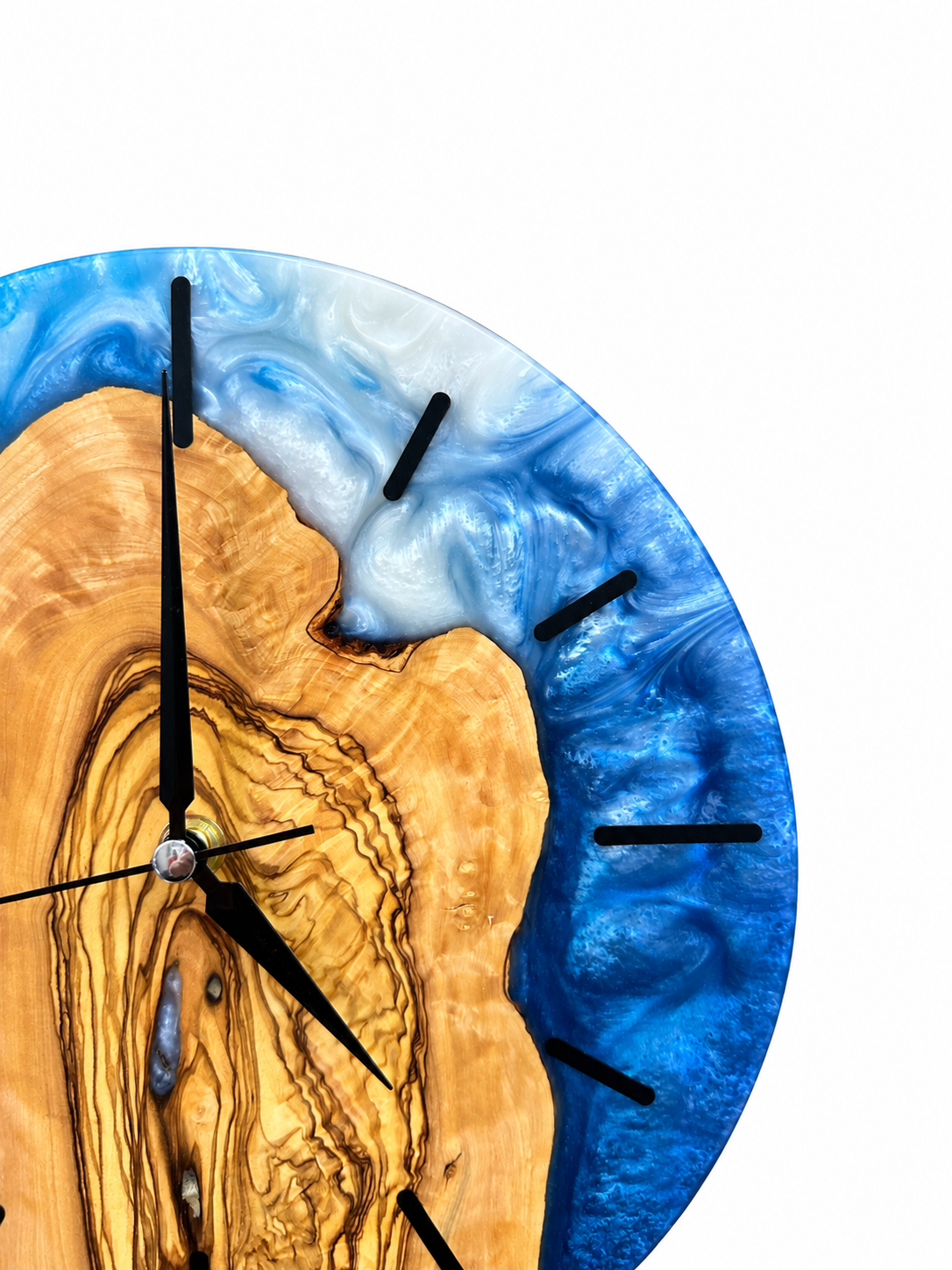 Blue Heartwood Olive Wood & Resin Wall Clock — product photograph, view 8