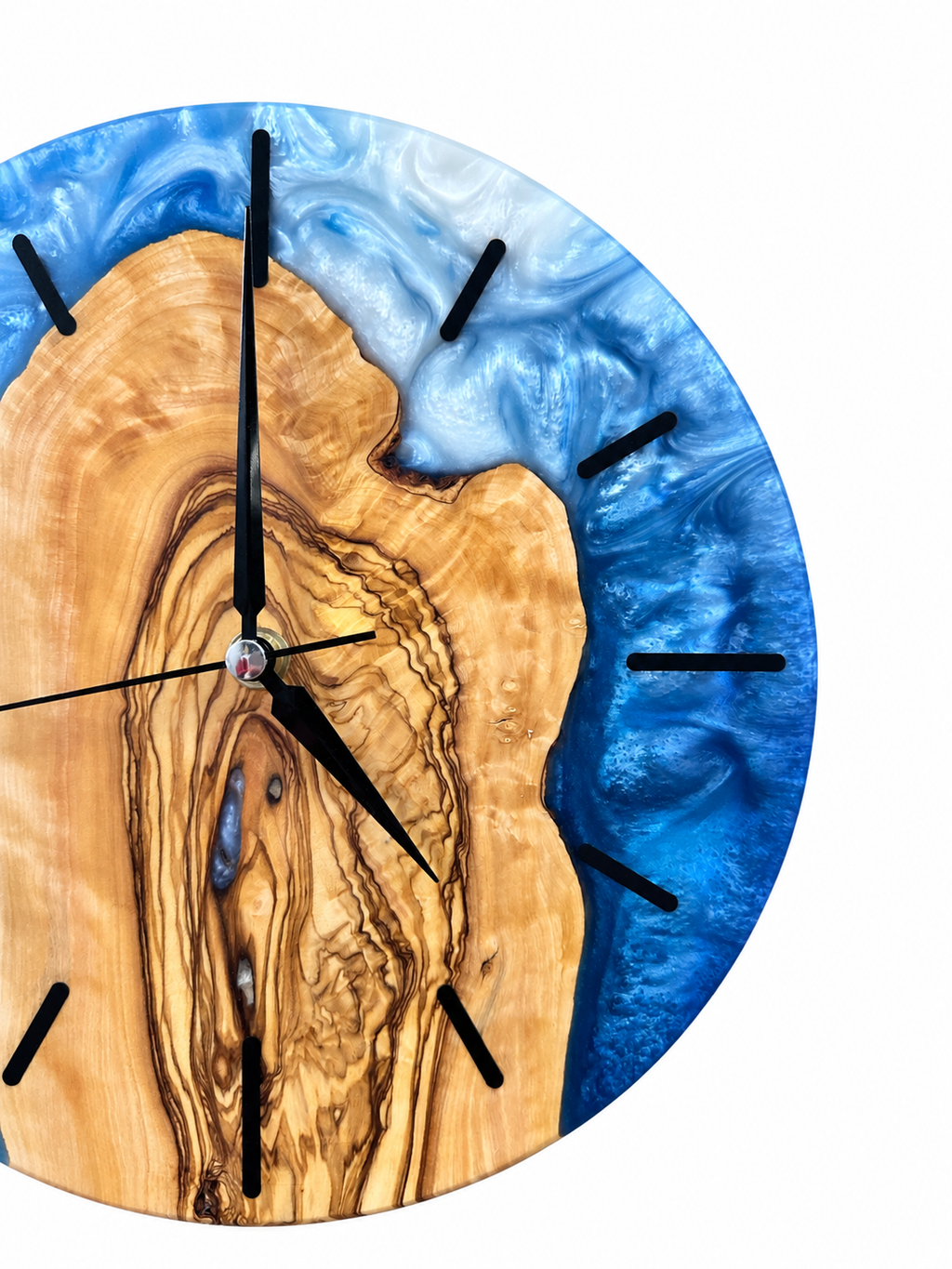 Blue Heartwood Olive Wood & Resin Wall Clock — product photograph, view 6