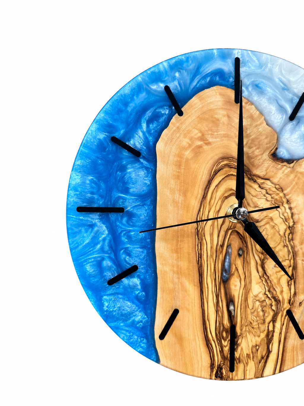 Blue Heartwood Olive Wood & Resin Wall Clock — product photograph, view 4