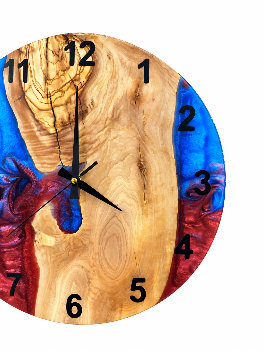 Crimson Lagoon Olive Wood & Resin Wall Clock — product photograph, view 5