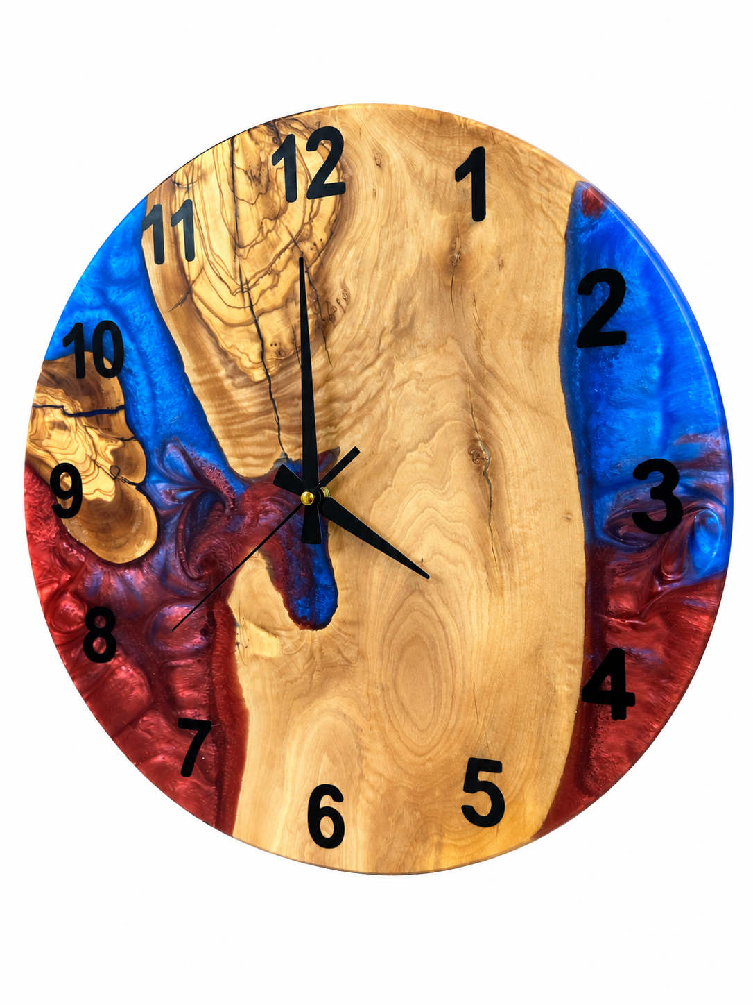 Crimson Lagoon Olive Wood & Resin Wall Clock — product photograph, view 3