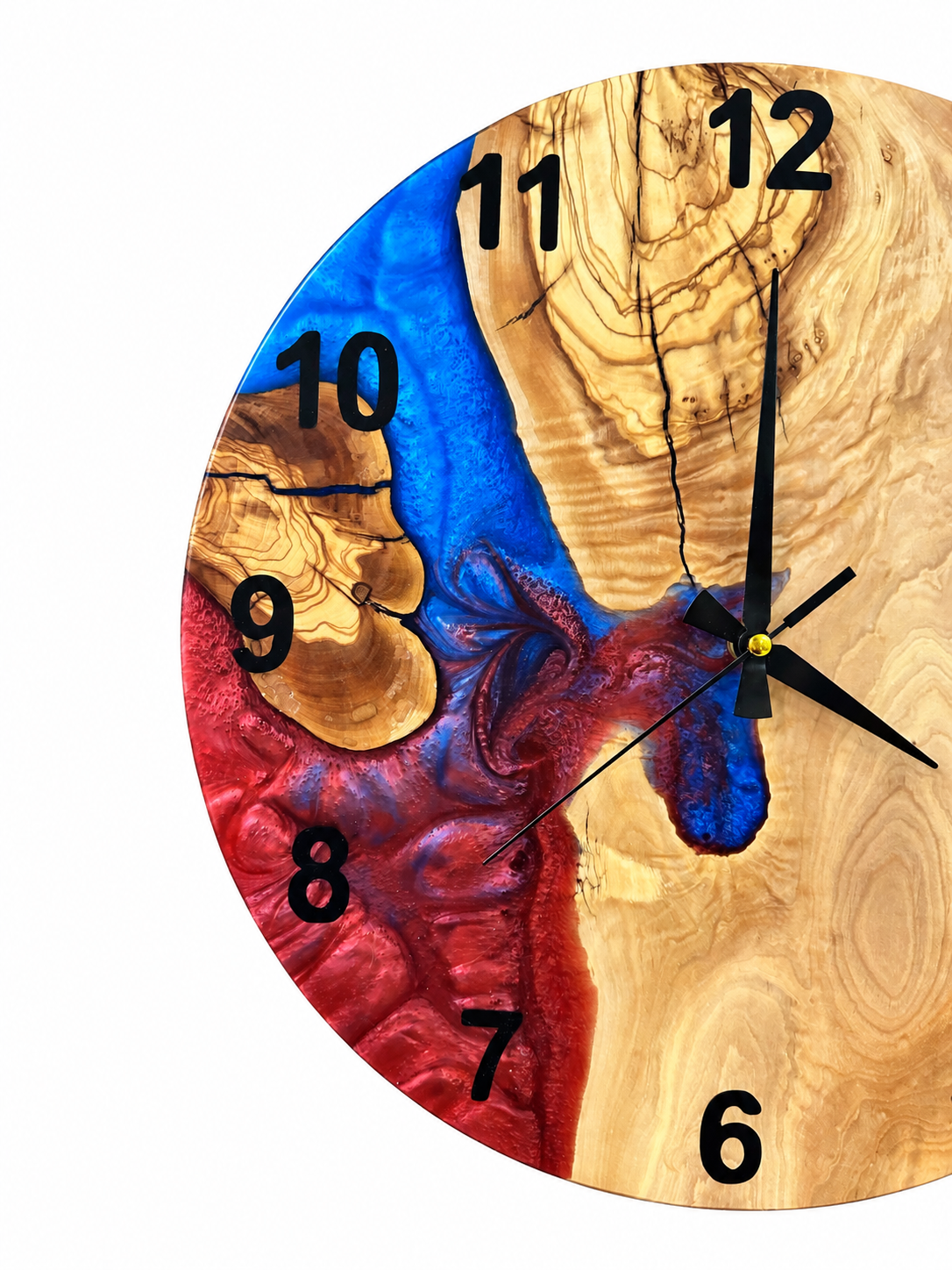 Crimson Lagoon Olive Wood & Resin Wall Clock — product photograph, view 4