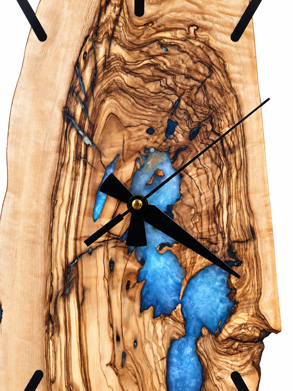 Icy Archipelago Olive Wood & Resin Wall Clock — product photograph, view 8