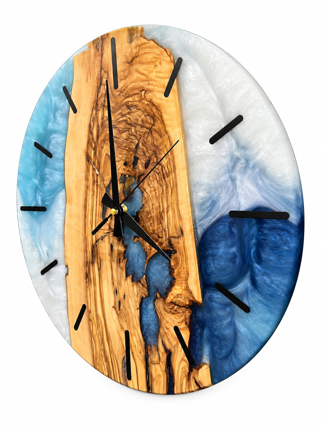 Icy Archipelago Olive Wood & Resin Wall Clock — product photograph, view 2