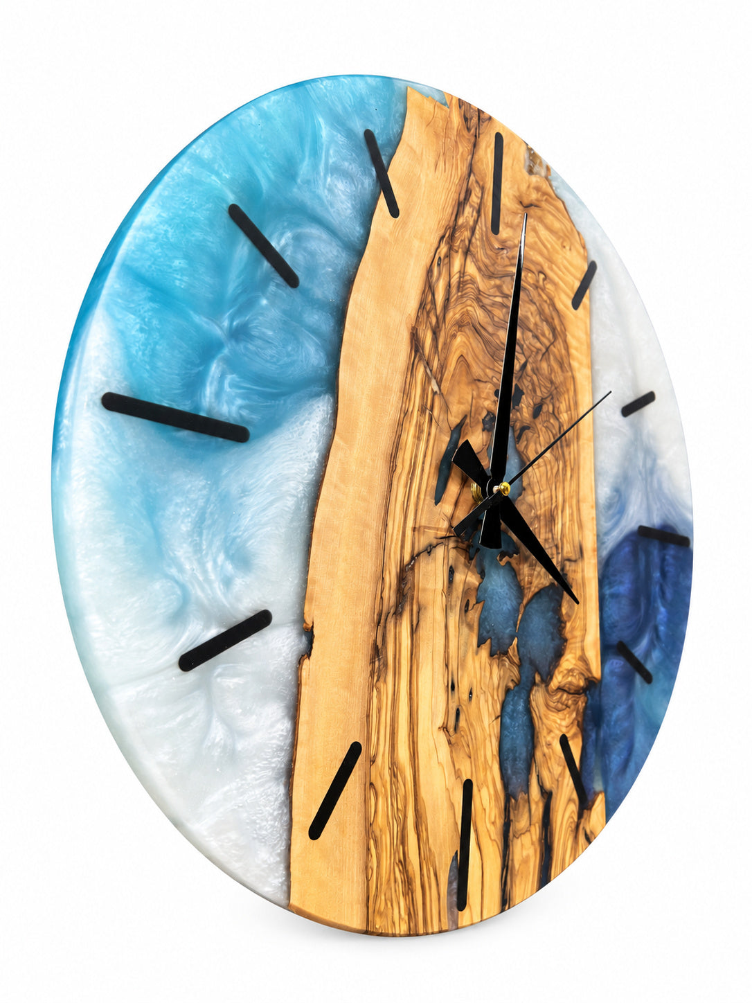 Icy Archipelago Olive Wood & Resin Wall Clock — product photograph, view 7