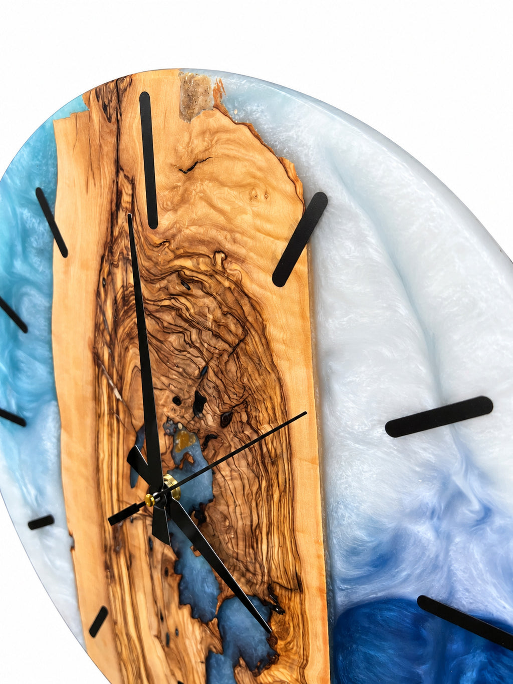 Icy Archipelago Olive Wood & Resin Wall Clock — product photograph, view 9