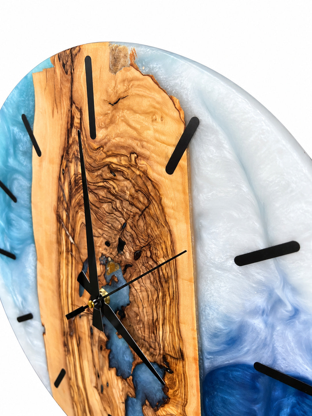 Icy Archipelago Olive Wood & Resin Wall Clock — product photograph, view 9