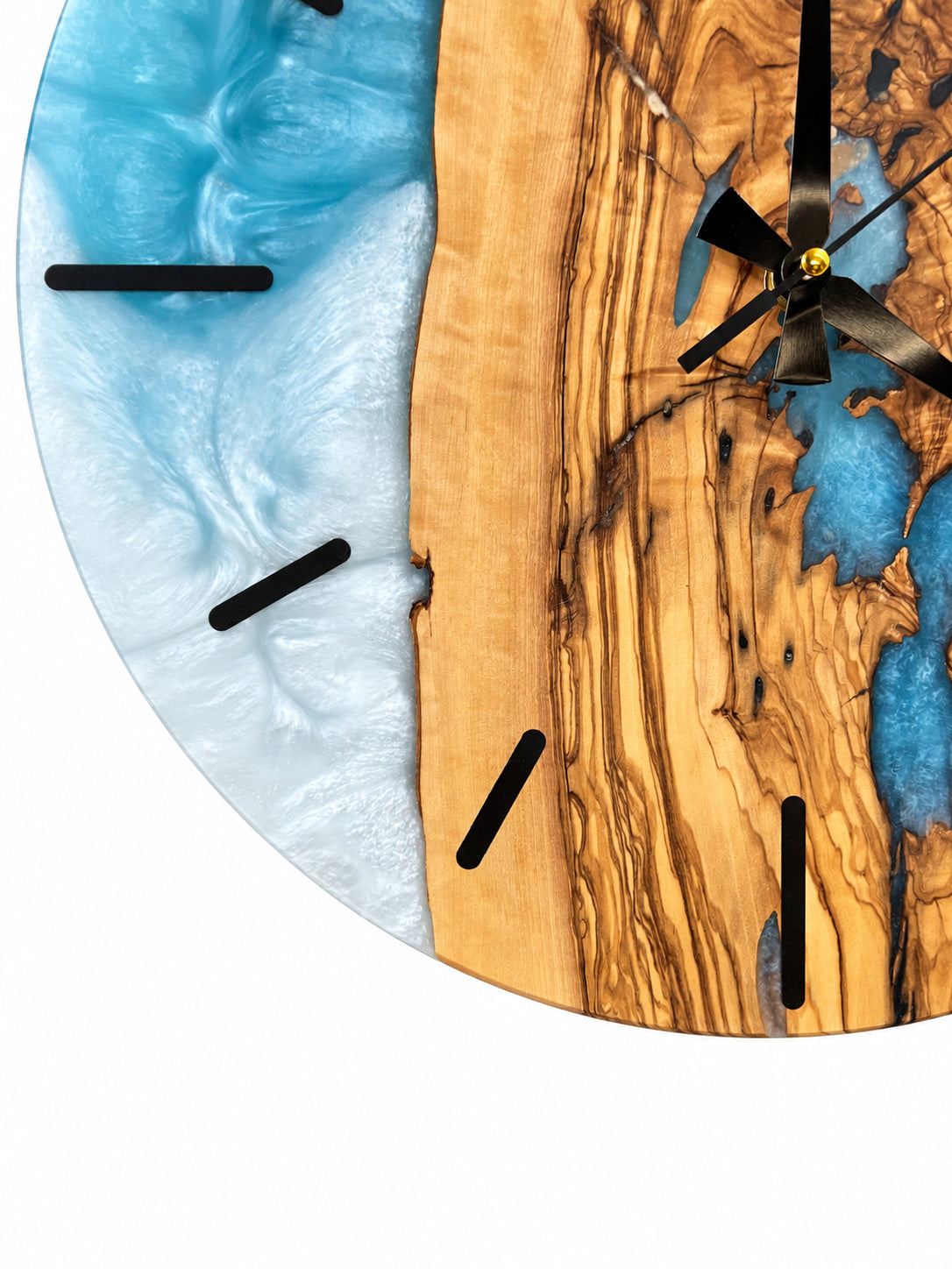 Icy Archipelago Olive Wood & Resin Wall Clock — product photograph, view 6