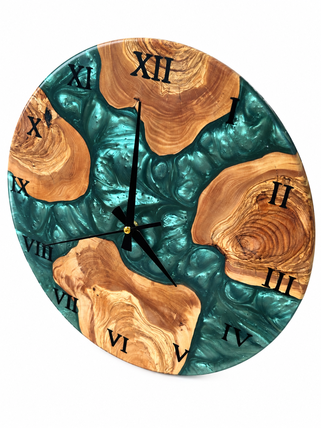 Emerald Archipelago Olive Wood & Resin Wall Clock — product photograph, view 3