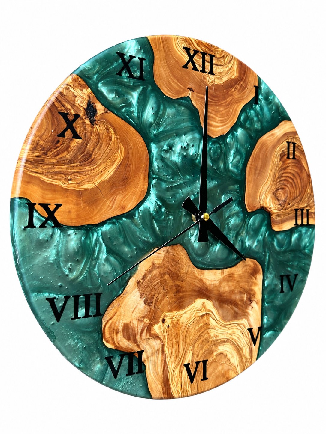 Emerald Archipelago Olive Wood & Resin Wall Clock — product photograph, view 2