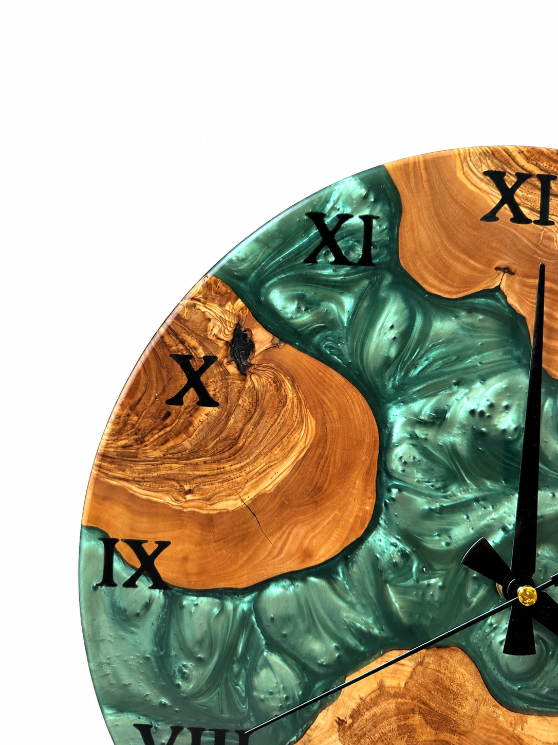 Emerald Archipelago Olive Wood & Resin Wall Clock — product photograph, view 4