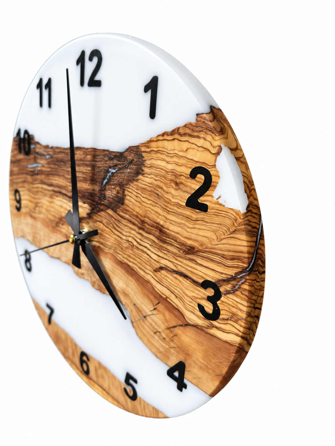 White Woodland Olive Wood & Resin Wall Clock — product photograph, view 9