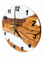 White Woodland Olive Wood & Resin Wall Clock — product photograph, view 8