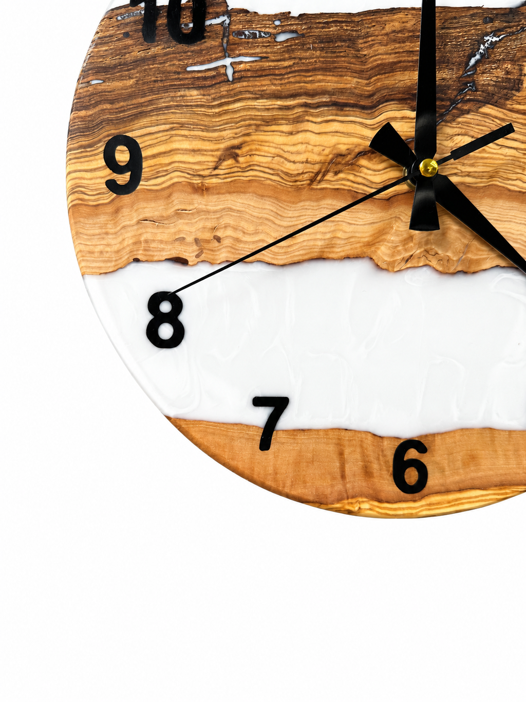 White Woodland Olive Wood & Resin Wall Clock — product photograph, view 5