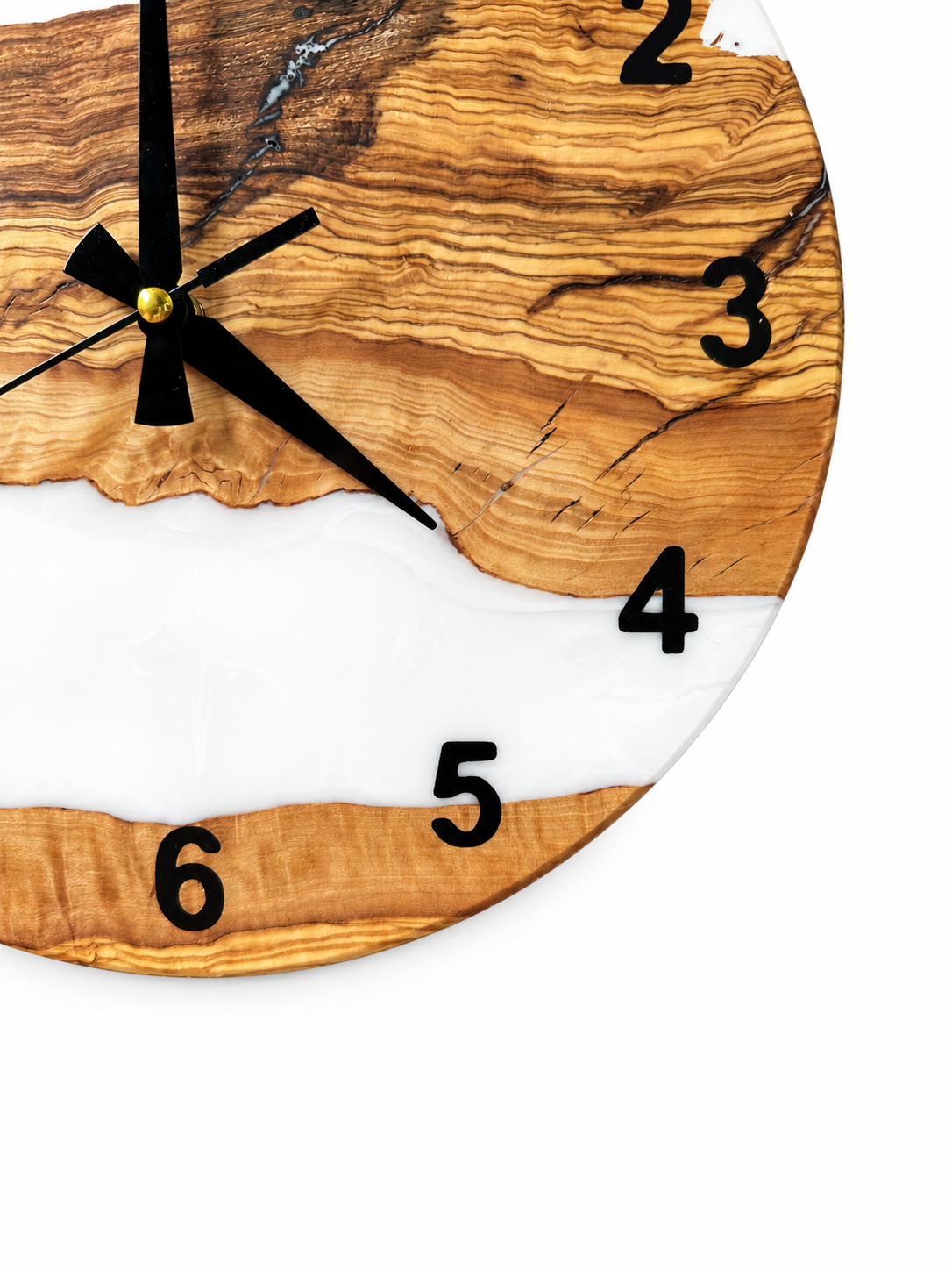 White Woodland Olive Wood & Resin Wall Clock — product photograph, view 7