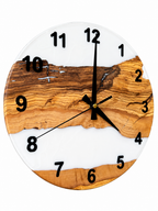 White Woodland Olive Wood & Resin Wall Clock — product photograph, view 3