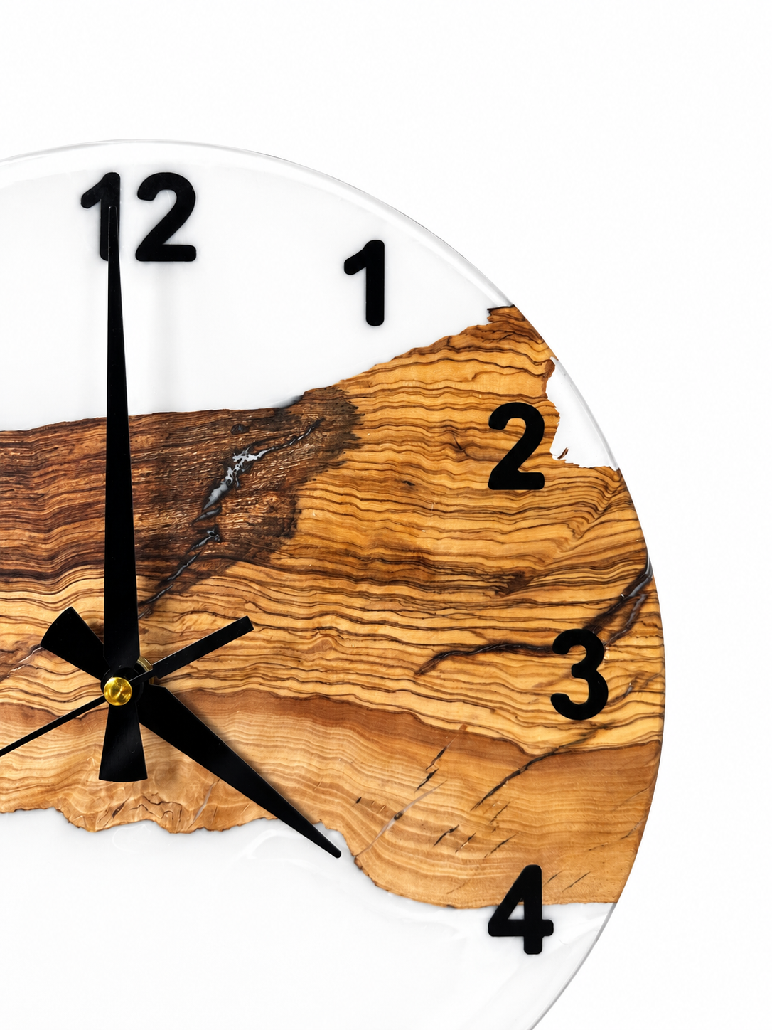 White Woodland Olive Wood & Resin Wall Clock — product photograph, view 6