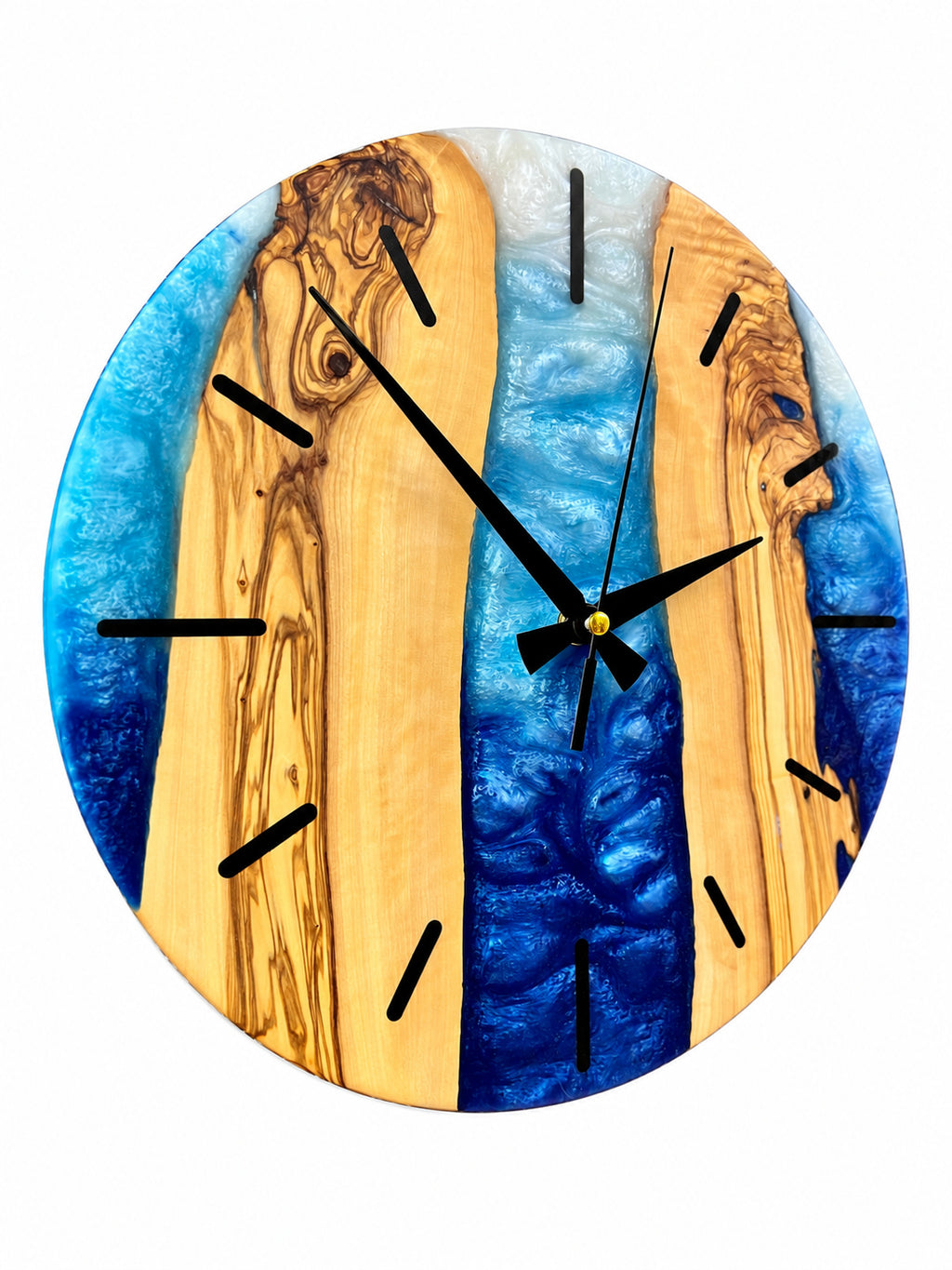 Blue Canyon Olive Wood & Resin Wall Clock — product photograph, view 6