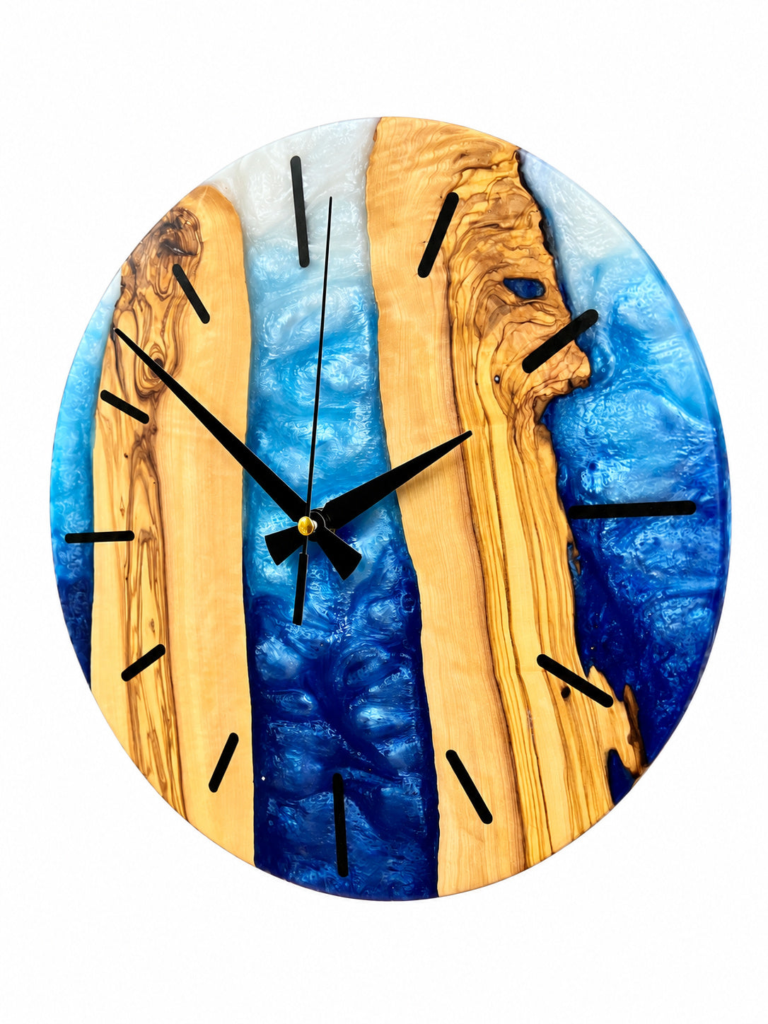 Blue Canyon Olive Wood & Resin Wall Clock — handcrafted clock, product view 1