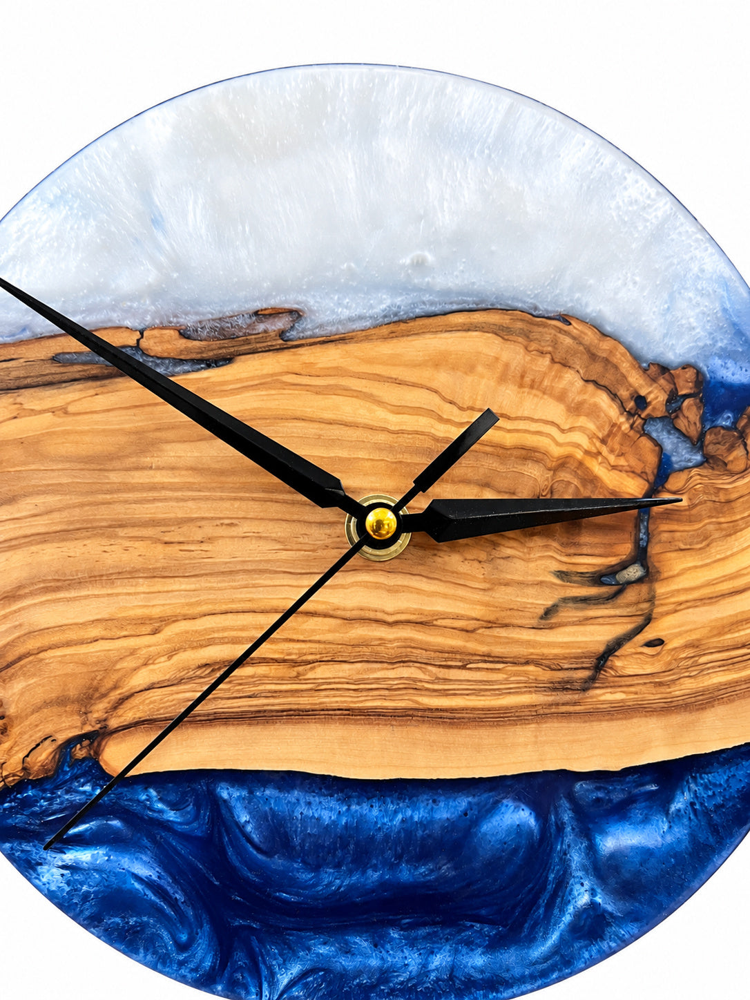 Deep Blue Horizon Olive Wood & Resin Wall Clock — product photograph, view 7