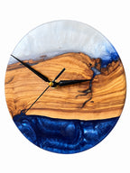 Deep Blue Horizon Olive Wood & Resin Wall Clock — product photograph, view 4