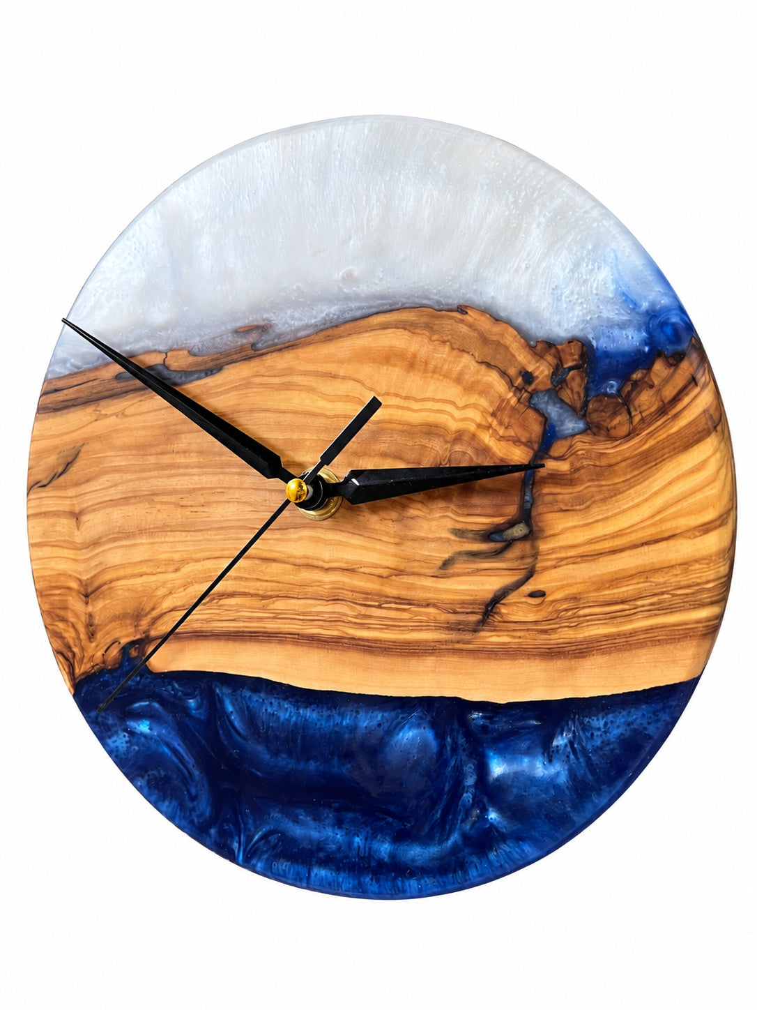 Deep Blue Horizon Olive Wood & Resin Wall Clock — product photograph, view 4