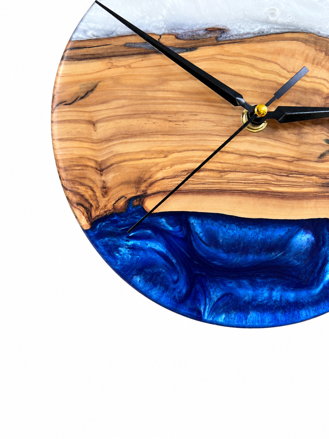 Deep Blue Horizon Olive Wood & Resin Wall Clock — product photograph, view 6