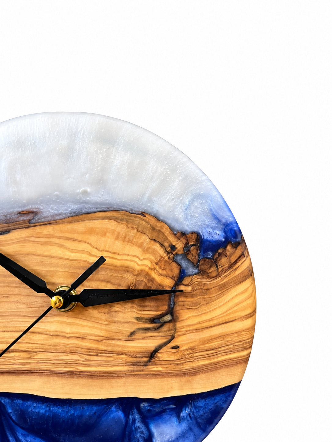 Deep Blue Horizon Olive Wood & Resin Wall Clock — product photograph, view 8