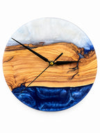 Deep Blue Horizon Olive Wood & Resin Wall Clock — product photograph, view 2