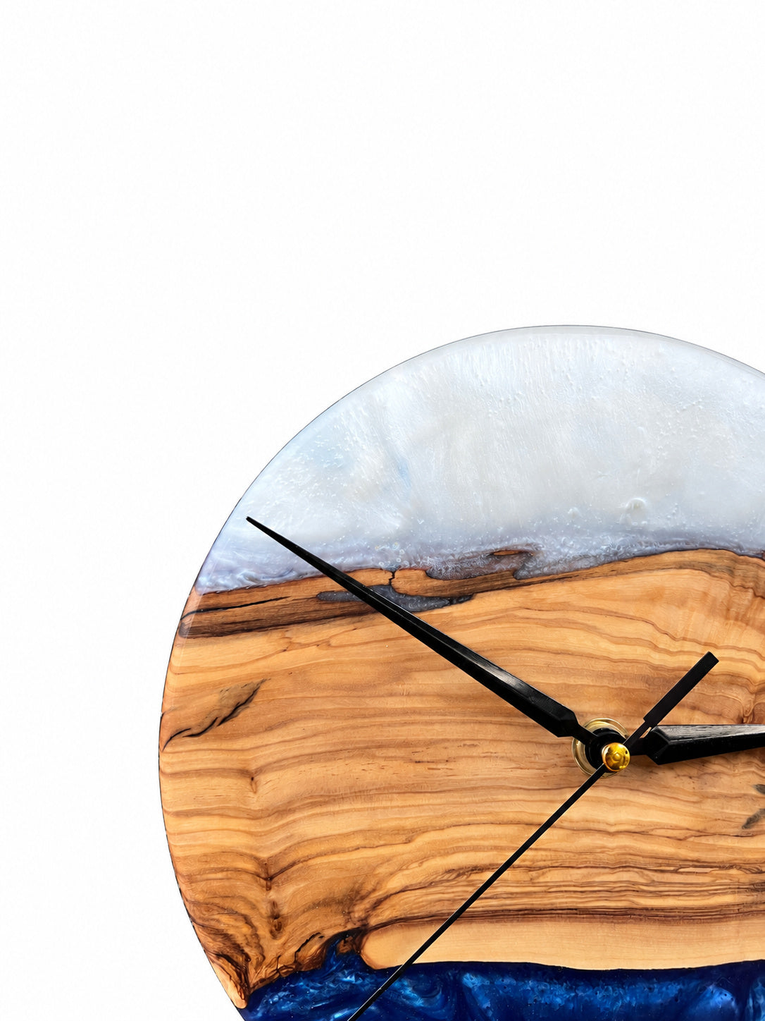 Deep Blue Horizon Olive Wood & Resin Wall Clock — product photograph, view 5