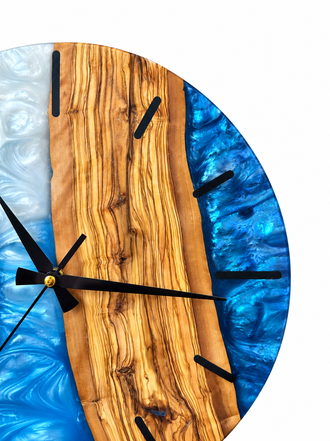 Blue Crescent Olive Wood & Resin Wall Clock — product photograph, view 2