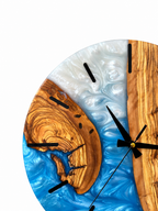Blue Crescent Olive Wood & Resin Wall Clock — product photograph, view 3