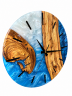 Blue Crescent Olive Wood & Resin Wall Clock — product photograph, view 6