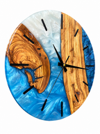 Blue Crescent Olive Wood & Resin Wall Clock — product photograph, view 9