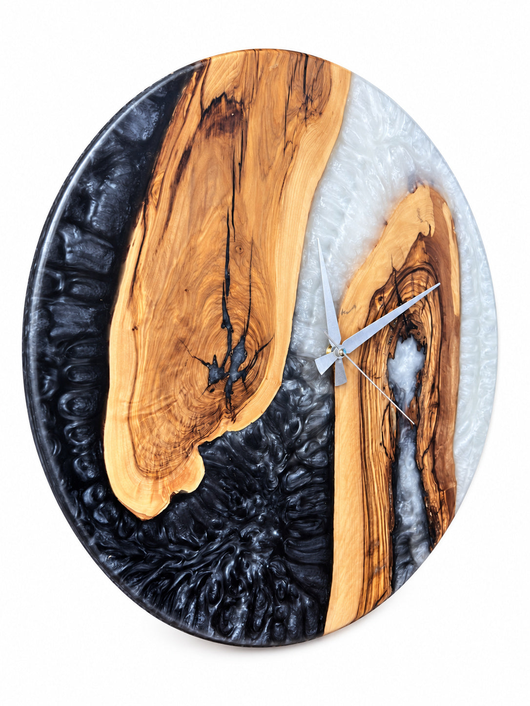 Monochrome Arch Olive Wood & Resin Wall Clock — product photograph, view 4