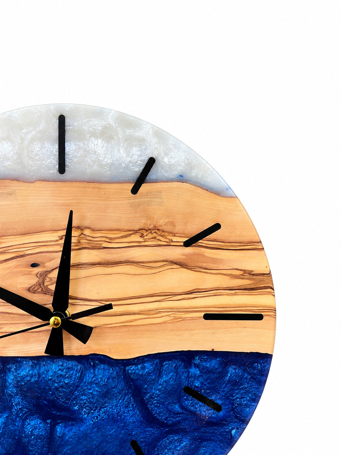 Sapphire Bands Olive Wood & Resin Wall Clock — product photograph, view 5