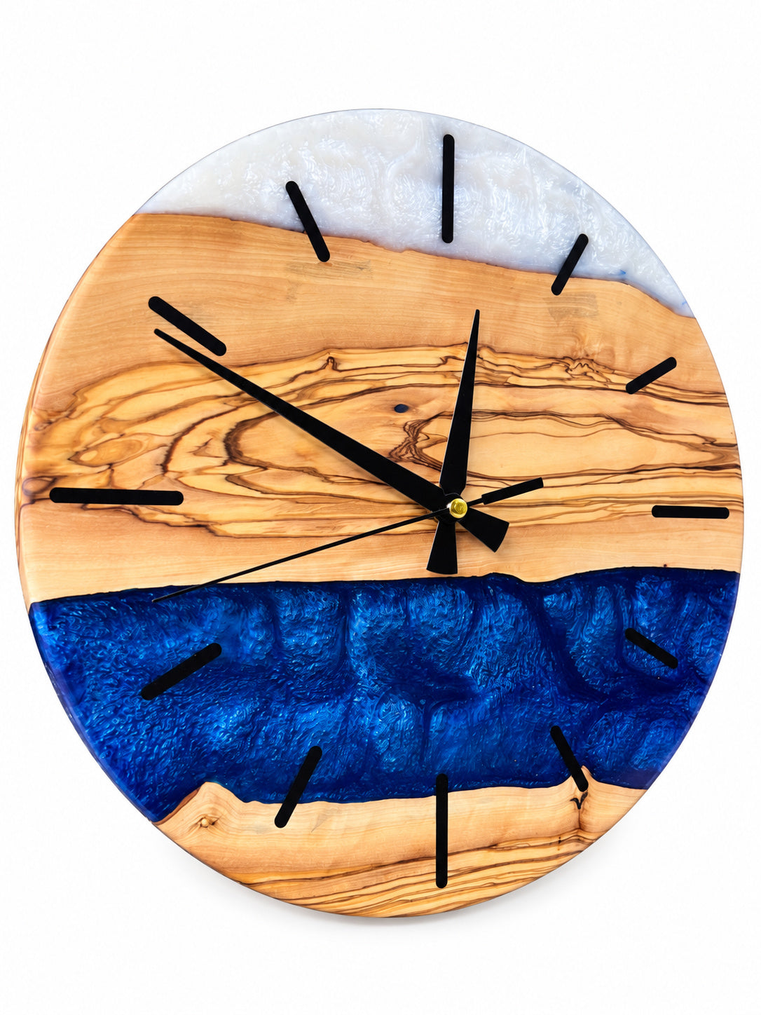 Sapphire Bands Olive Wood & Resin Wall Clock — product photograph, view 2