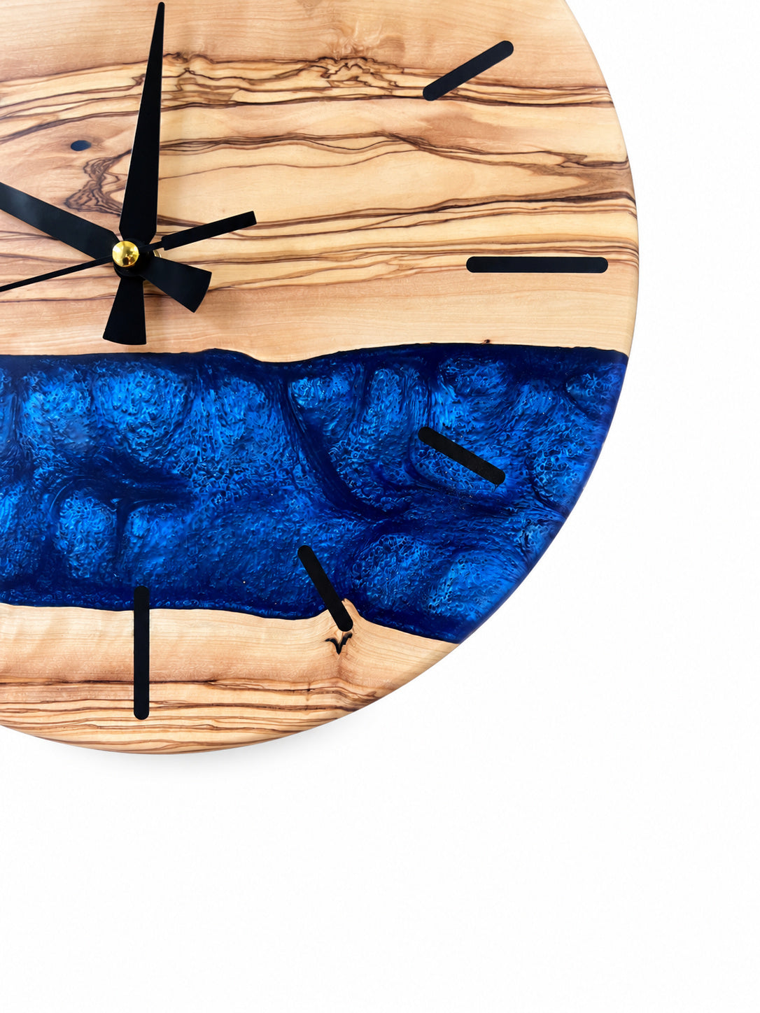 Sapphire Bands Olive Wood & Resin Wall Clock — product photograph, view 4