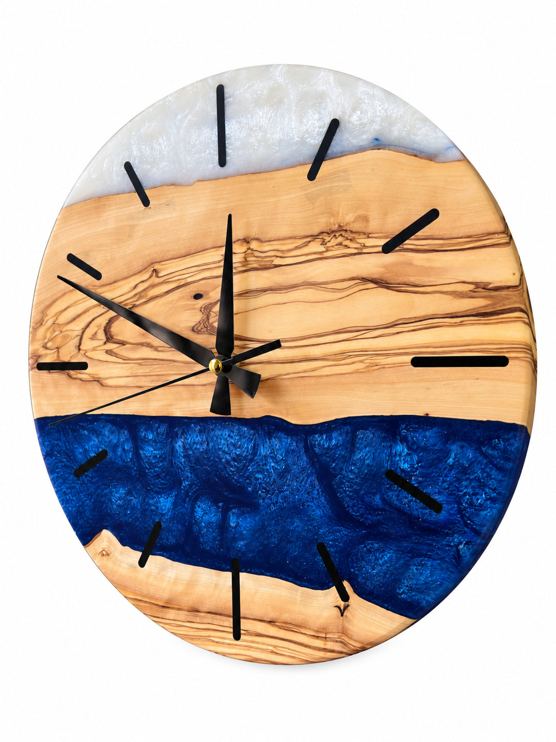 Sapphire Bands Olive Wood & Resin Wall Clock — product photograph, view 3