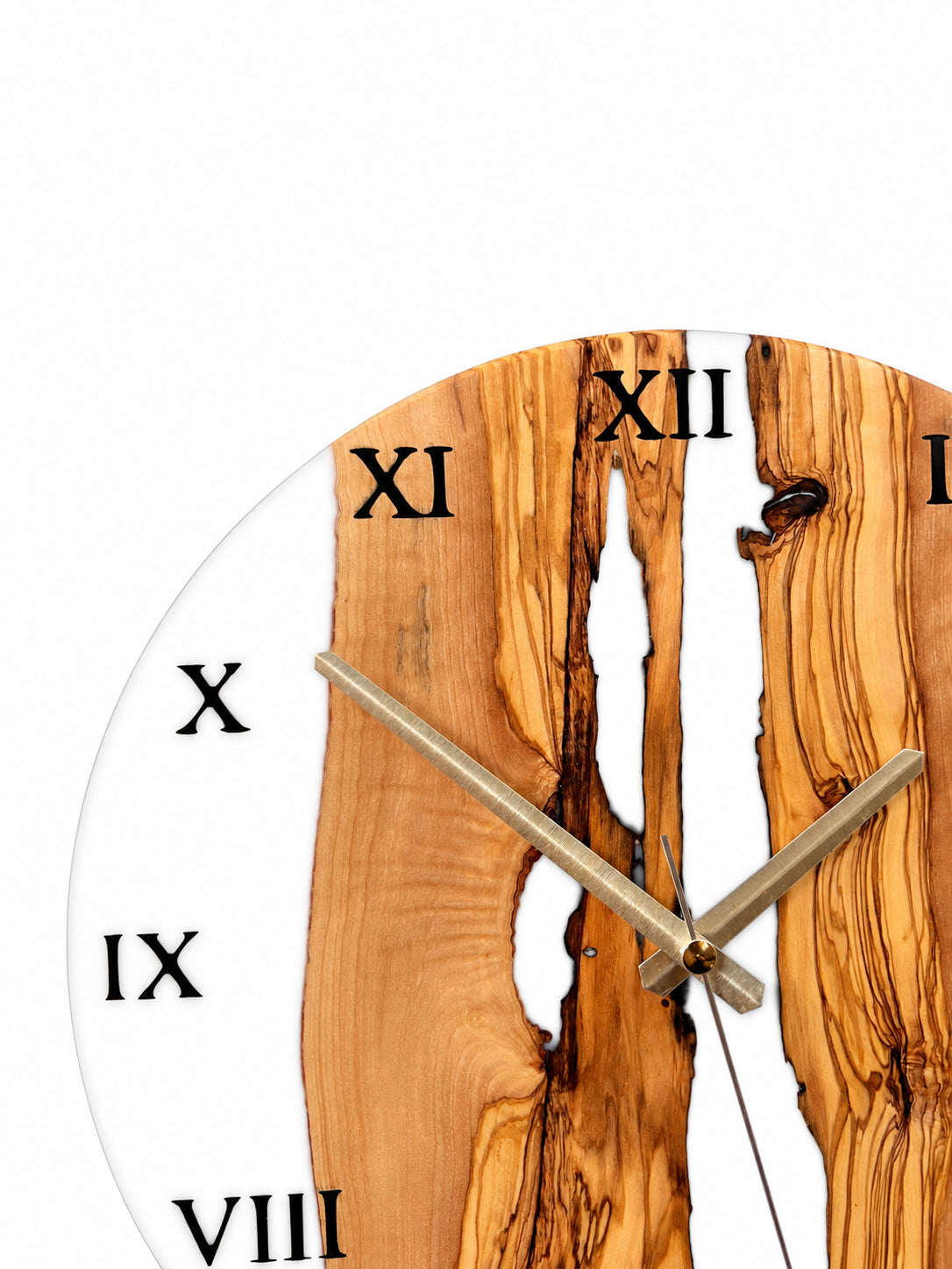 White Tributary Olive Wood & Resin Wall Clock — product photograph, view 4