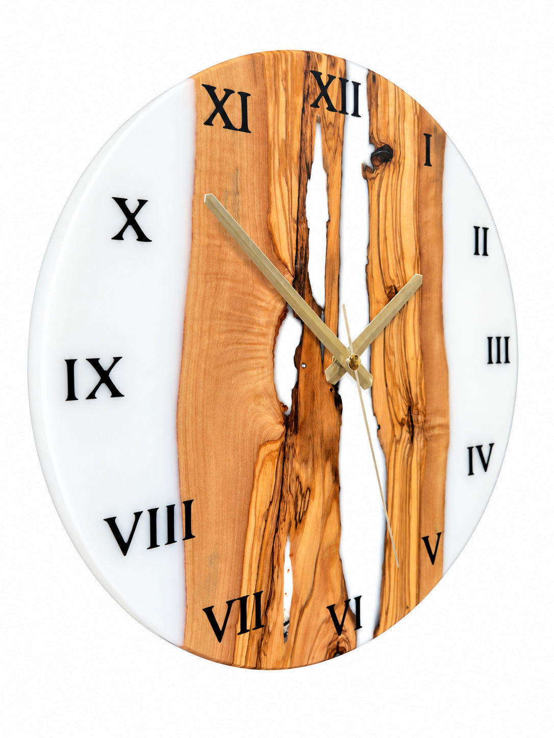 White Tributary Olive Wood & Resin Wall Clock — product photograph, view 5