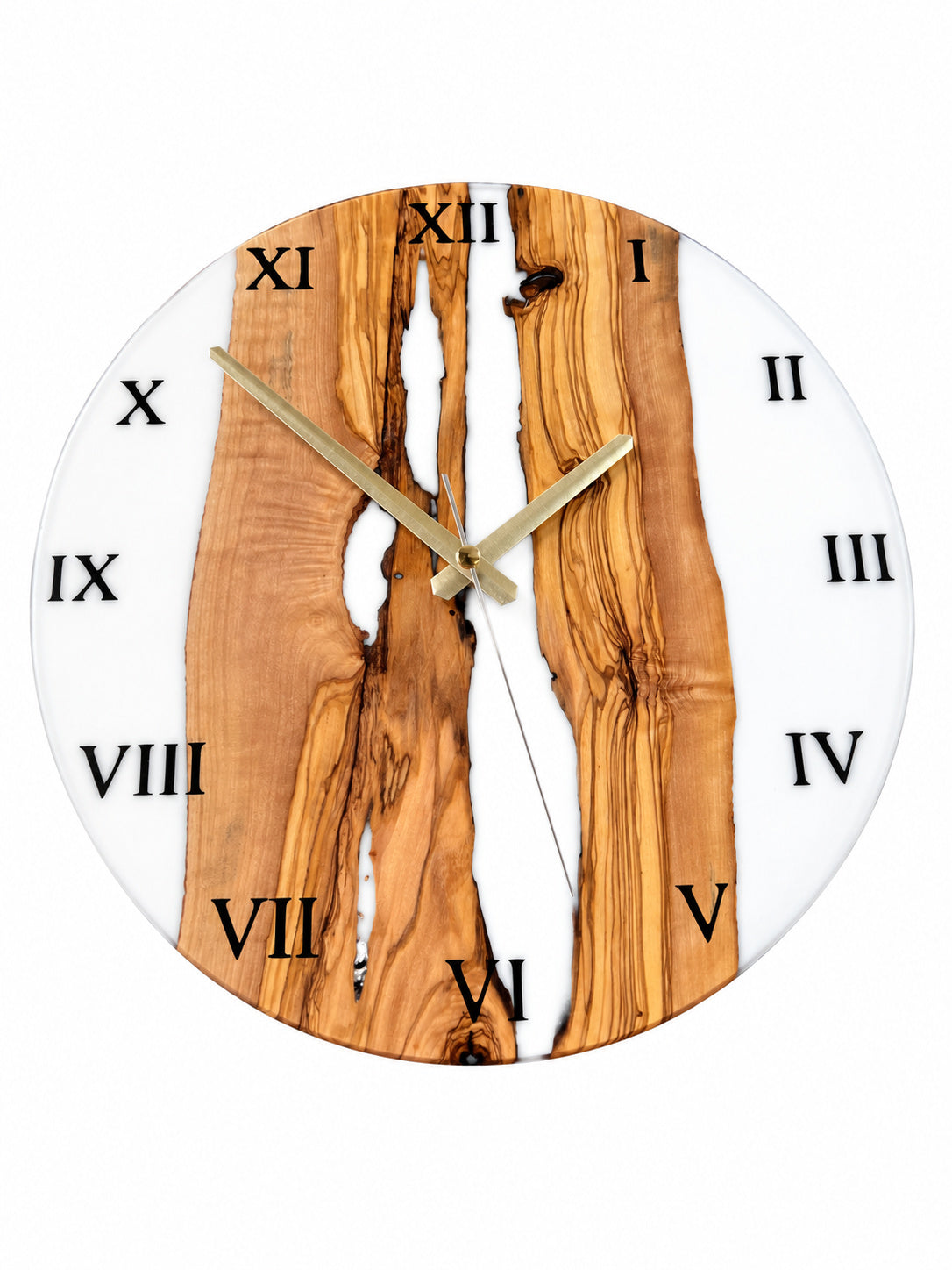 White Tributary Olive Wood & Resin Wall Clock — product photograph, view 3